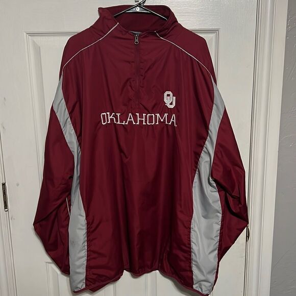 🔥🔥 OKLAHOMA OU SOONERS Vintage PULLOVER WINDBREAKER 1/4 ZIP JACKET Men Sz 2XL - Picture 1 of 12